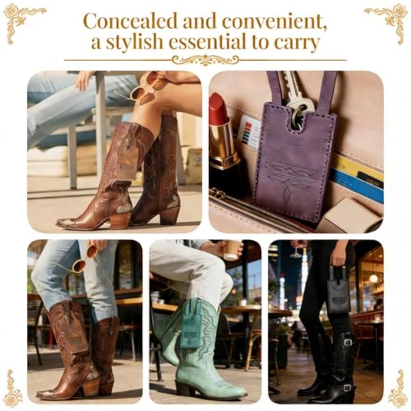 Western Boot Wallet Women, Hidden Boot Card Holder Snap Strap 2pk Faux Leather Pouch - Image 4