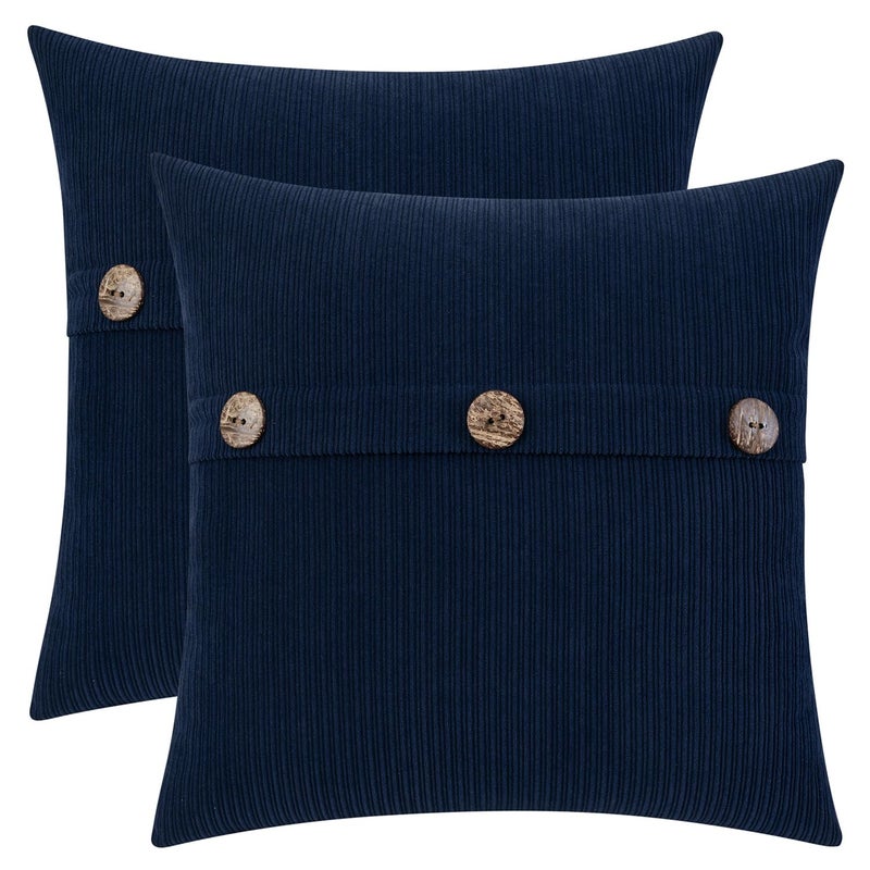 HWY 50 Navy Blue Chenille Throw Pillow Covers 16x16 Inch with Triple Buttons, Soft Farmhouse Accent Decorative Cushion Cases for Couch Sofa Bed Living Room Pack of 2 - Image 1