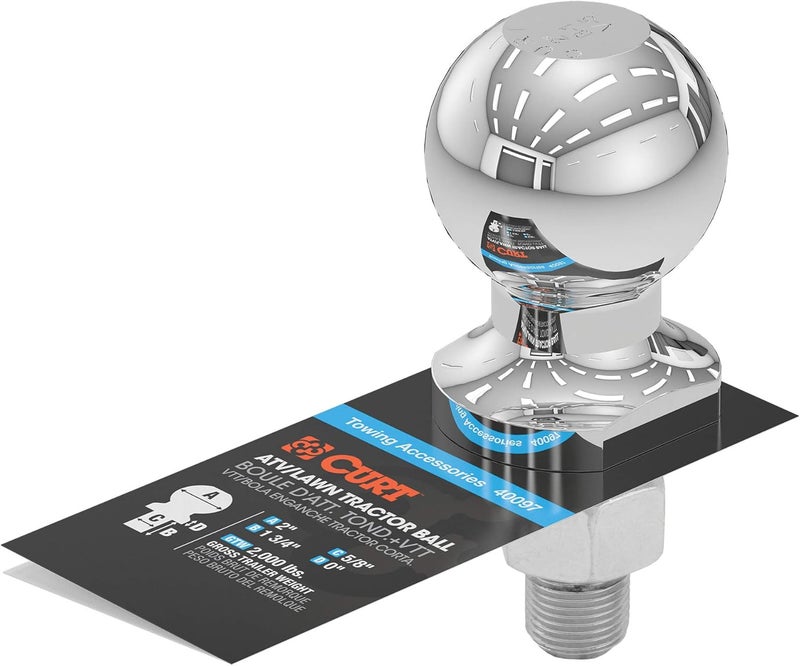 Curt 40097 Chrome ATV, UTV, Lawn Tractor Hitch Ball, 2,000 lbs, 2-Inch Diameter, 5/8 x 1-3/4-Inch Shank - Image 3