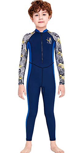 Jeleuon Youth Girls Boys One Piece Water Sports Sun Protection Rash Guard UPF 50+ Long Sleeves Full Suit Swimsuit Wetsuit Swimwear New-Navy - Image 2