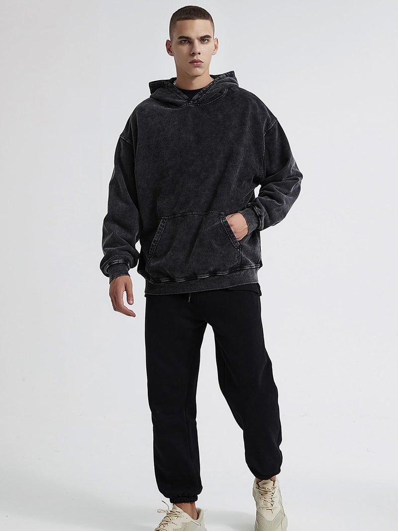 KEEPSHOWING Mens Oversized Hoodies Black Vintage Hoodie Pullover Acid Wash Hoodies for Men Streetwear Sweatshirts(BK,S) - Image 3