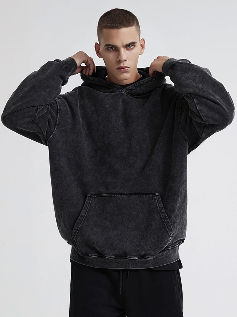 KEEPSHOWING Mens Oversized Hoodies Black Vintage Hoodie Pullover Acid Wash Hoodies for Men Streetwear Sweatshirts(BK,S) - Image 2