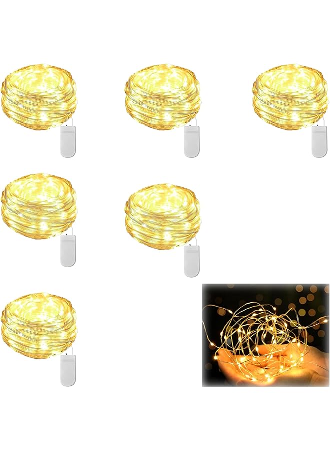 The Bros 6 Pack Fairy Lights: Battery-Operated Mason Jar Lights for DIY Party, Wedding, Christmas & Valentines Day Decorations - 2M/78.7inch 20 LED Linghts (Warm light)  - Image 1