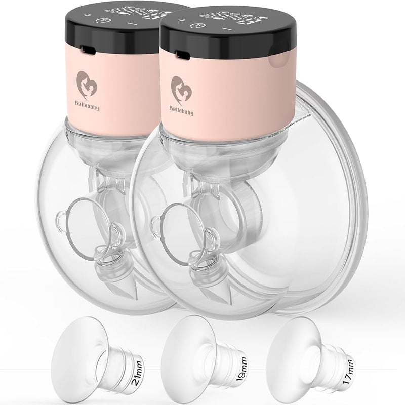 Bellababy Wearable Breast Pump Hands Free, Low Noise and Pain Free, Touch Screen Electric Breast Pump Wireless, 4 Modes 9 Levels Suction, Pink 2 Packs. (24mm Flanges, with 21mm/19mm/17mm Inserts) - Image 1