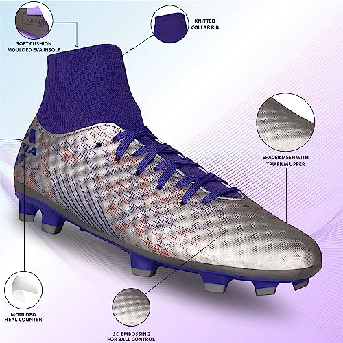 Nivia Oslar Blade 3.0 Football Stud for Men, Fusion Technology, Spacer Mesh with TPU Film Upper, TPU Sole, Colour: Silver, White, Size05 - Image 2