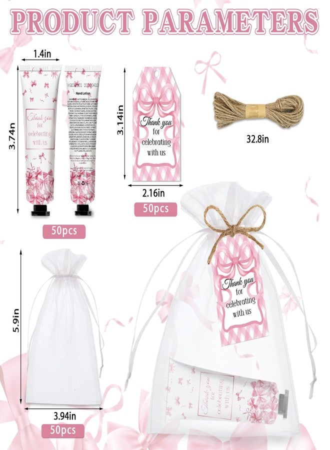 Nlicrst 50 Pcs Pink Bow Gifts Hand Cream Bulk for Women,Girls Favors Gifts for Bachelorette Mini Travel Hand Lotion Bulk,Favors for Guest Wedding Bridal Engagement Baby Shower Party Stuffers - Image 2