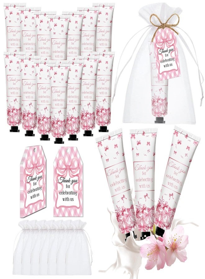 Nlicrst 50 Pcs Pink Bow Gifts Hand Cream Bulk for Women,Girls Favors Gifts for Bachelorette Mini Travel Hand Lotion Bulk,Favors for Guest Wedding Bridal Engagement Baby Shower Party Stuffers - Image 1