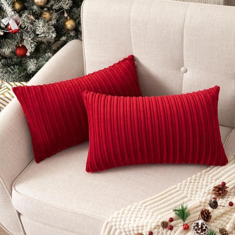 UGS UGASA غطاء وسادة عيد الميلاد من UGASA مقاس 12×24 بوصة، عبوة من قطعة واحدة، مخمل مخطط بوهو ناعم، غطاء وسادة قطنية طويلة مستطيلة للسرير والأريكة والأريكة وغرفة النوم وغرفة المعيشة، بورجوندي - Image 4