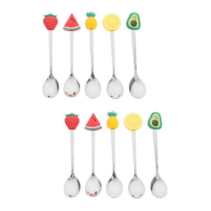 10 pcs Stainless Steel Fruit Spoon Dessert Spoon Cake Spoon With Fruit Style Topper - Image 1