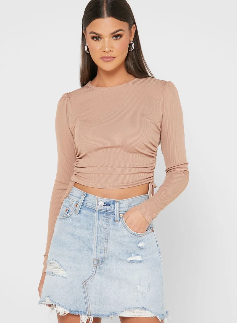 QUIZ Ribbed Ruched Crop Top