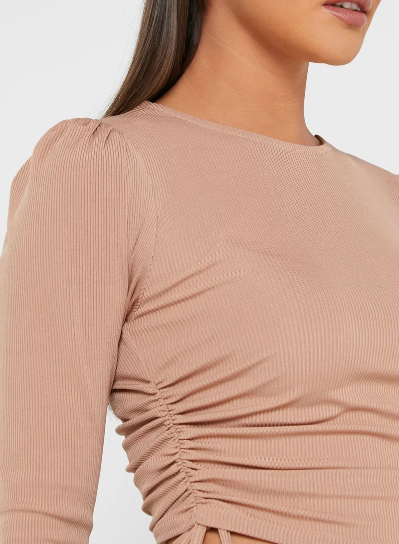 QUIZ Ribbed Ruched Crop Top