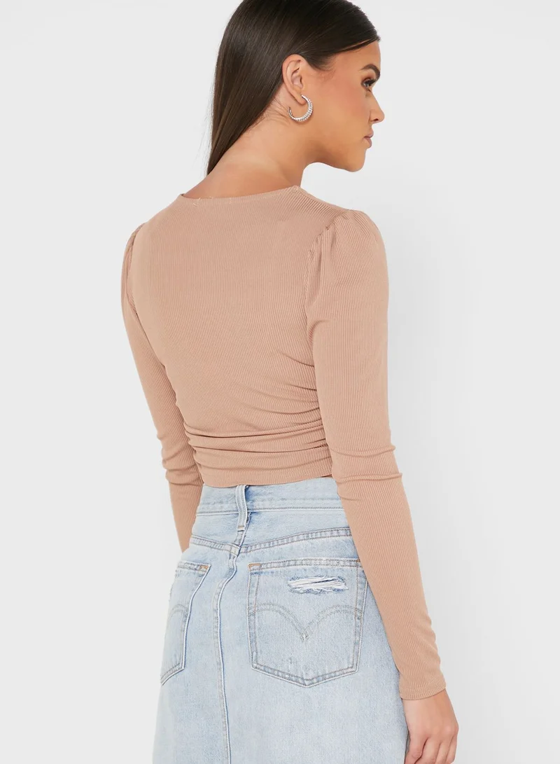 QUIZ Ribbed Ruched Crop Top