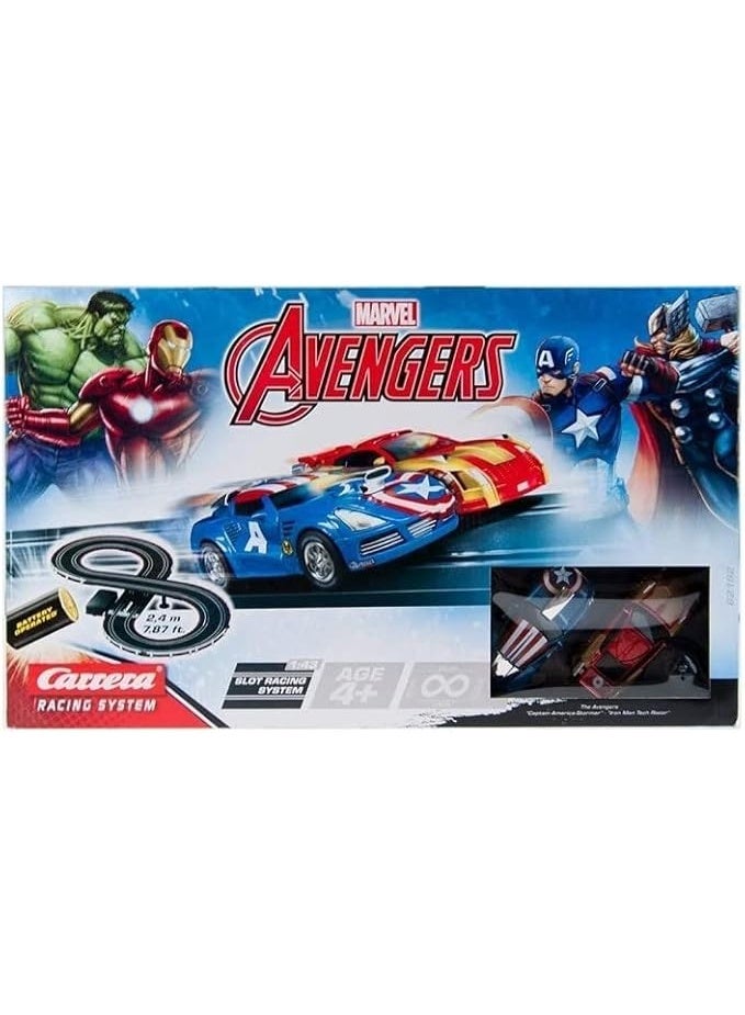Carrera Marvel Avengers Slot Car Racing Track Set 1:32 – Figure-8 2.4m Race Track with Iron Man & Captain America Cars, Battery Powered - Image 1