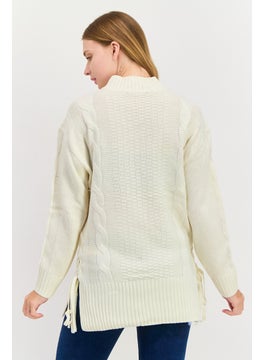 Black Tape Women Crew Neck Knitted Sweater, Cream  - Image 2