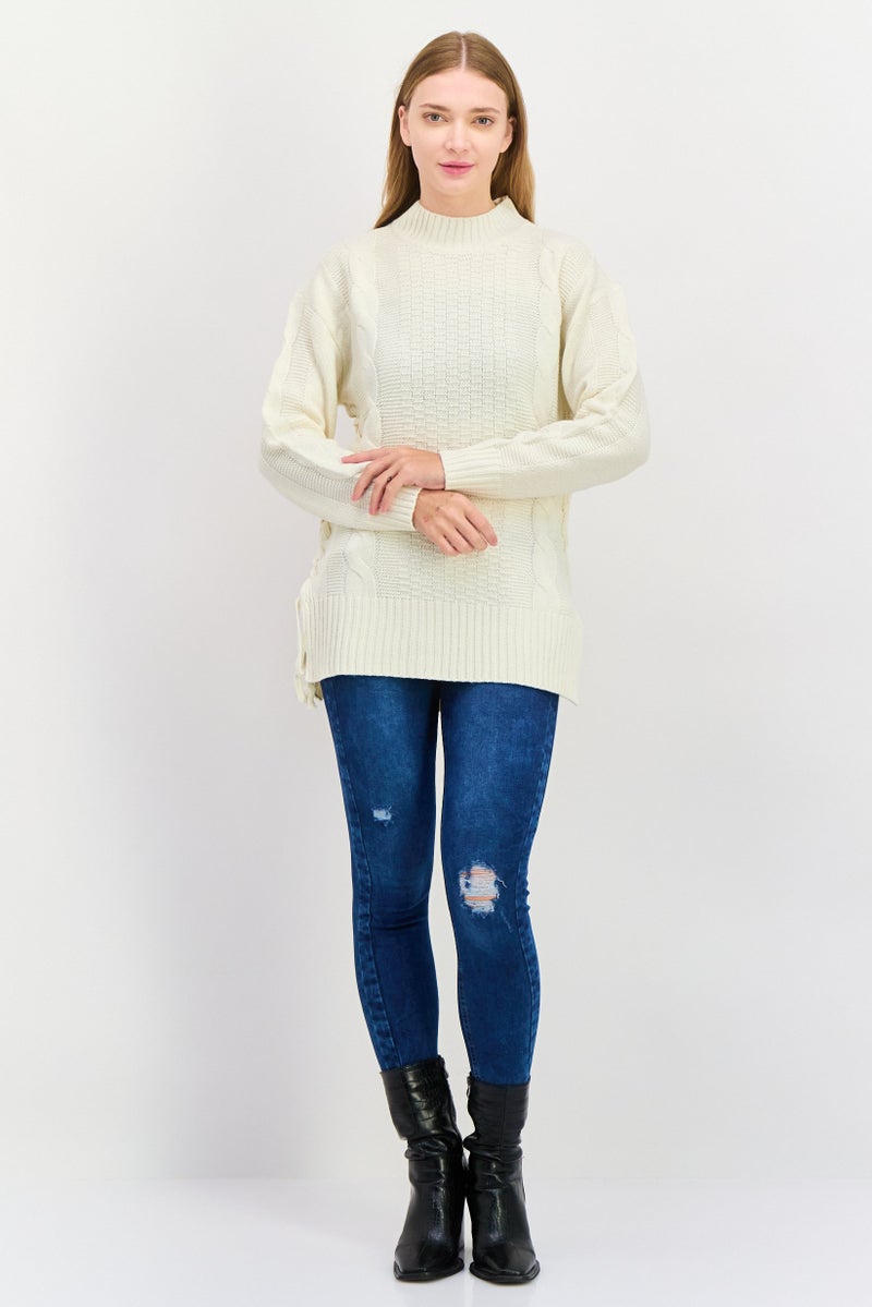 Black Tape Women Crew Neck Knitted Sweater, Cream  - Image 3