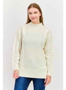 Black Tape Women Crew Neck Knitted Sweater, Cream  - Image 1