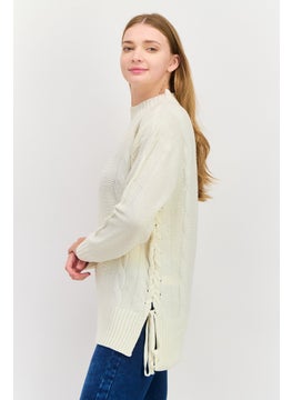 Black Tape Women Crew Neck Knitted Sweater, Cream  - Image 4