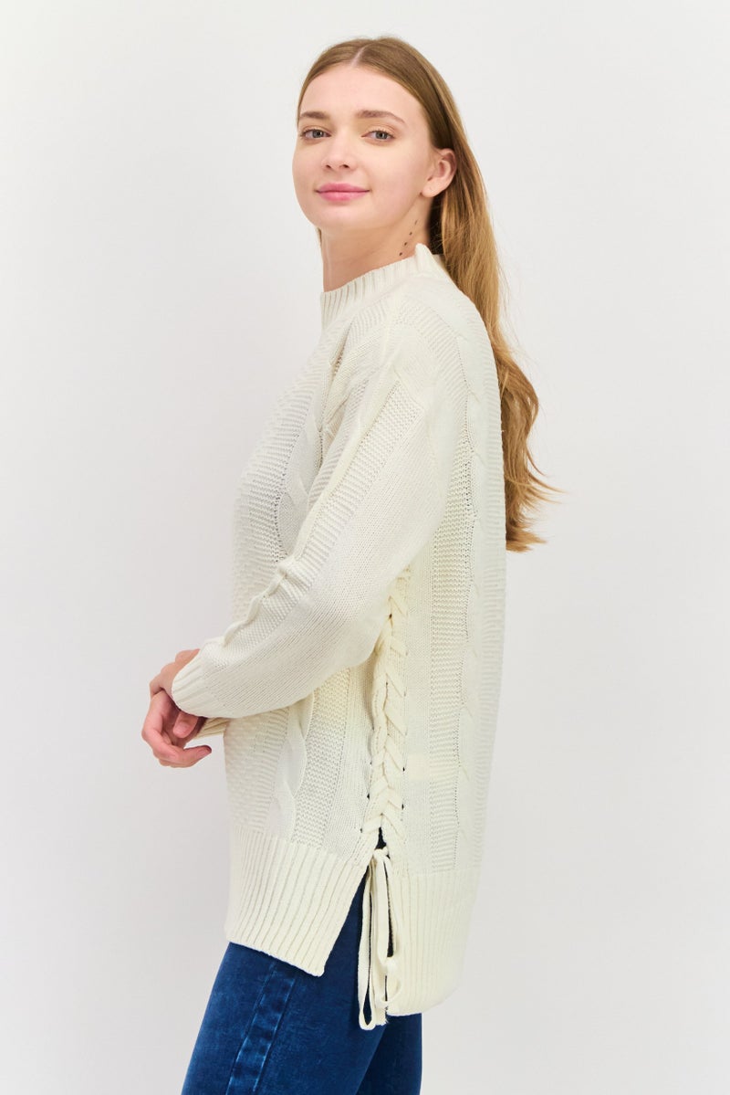 Black Tape Women Crew Neck Knitted Sweater, Cream  - Image 4