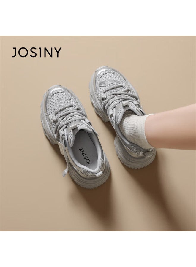 Josiny Zhuoshini Women's Thick Sole Dad Sneakers   Slimming Sports Casual Shoes Height Increasing Silver Size 39 - Image 5