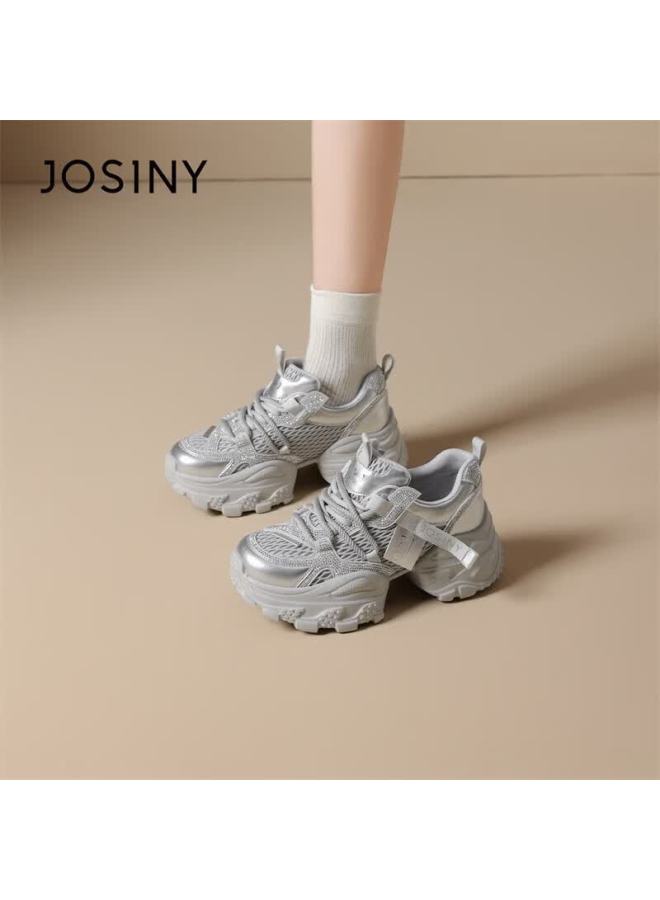 Josiny Zhuoshini Women's Thick Sole Dad Sneakers   Slimming Sports Casual Shoes Height Increasing Silver Size 39 - Image 4