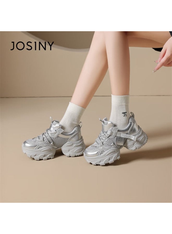 Josiny Zhuoshini Women's Thick Sole Dad Sneakers   Slimming Sports Casual Shoes Height Increasing Silver Size 39 - Image 2