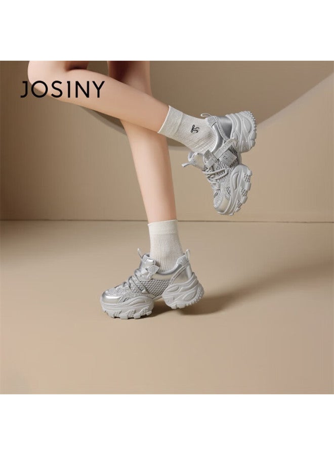 Josiny Zhuoshini Women's Thick Sole Dad Sneakers   Slimming Sports Casual Shoes Height Increasing Silver Size 39 - Image 3