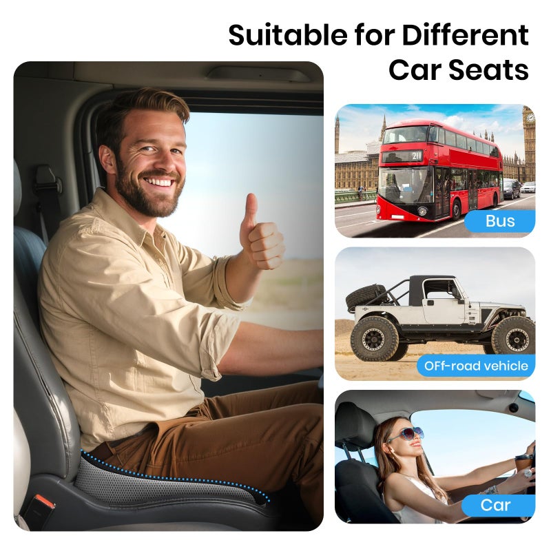 Benazcap Car Seat Cushion - Memory Foam Car Seat Pad - Sciatica & Lower Back Pain Relief - Car Seat Cushions for Driving - Road Trip Essentials for Drivers - Image 3