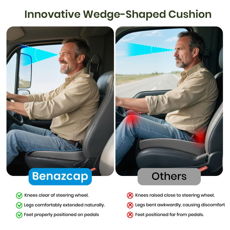 Benazcap Car Seat Cushion - Memory Foam Car Seat Pad - Sciatica & Lower Back Pain Relief - Car Seat Cushions for Driving - Road Trip Essentials for Drivers - Image 5