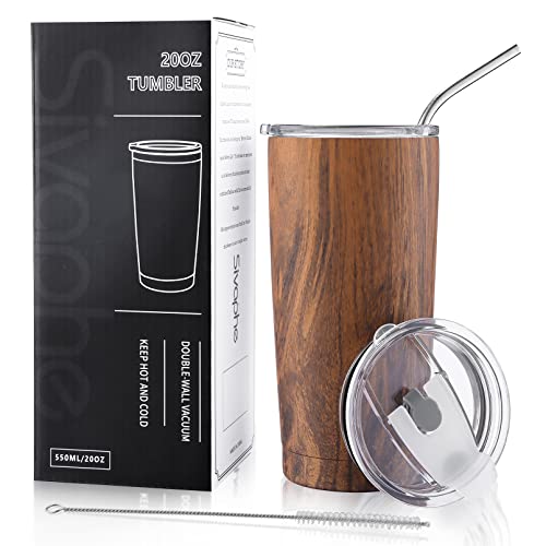 Sivaphe 20 oz Tumbler with Lid and Straw Stainless Steel Travel Coffee Mug Power Coated Thermal Cup for Men and Women Wood Grain - Image 1