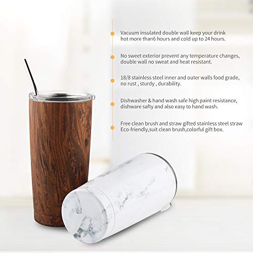 Sivaphe 20 oz Tumbler with Lid and Straw Stainless Steel Travel Coffee Mug Power Coated Thermal Cup for Men and Women Wood Grain - Image 4
