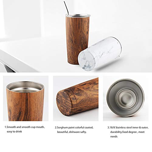 Sivaphe 20 oz Tumbler with Lid and Straw Stainless Steel Travel Coffee Mug Power Coated Thermal Cup for Men and Women Wood Grain - Image 3