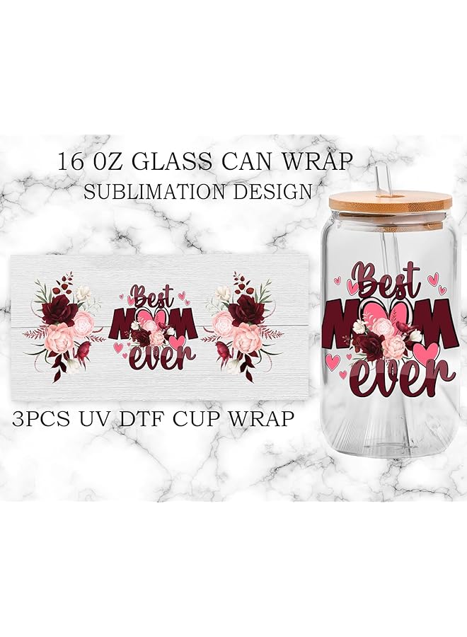 إيروريكس غلاف أكواب زجاجية Uv Dtf، نقل Uvdtf، تصميم زهرة مقاوم للماء، لأكواب زجاجية سعة 16 أونصة، هدايا للنساء، 3 قطع، الطراز 5 - Image 3