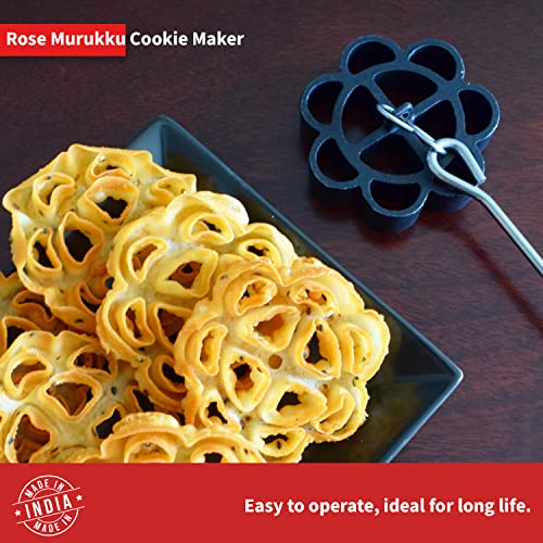 FLORA AND CO Stainless Steel Non Stick Rose Murukku Cookie Maker Mould | Achappam & Biscuit Frame | Black | Durable & Easy Clean - Image 5