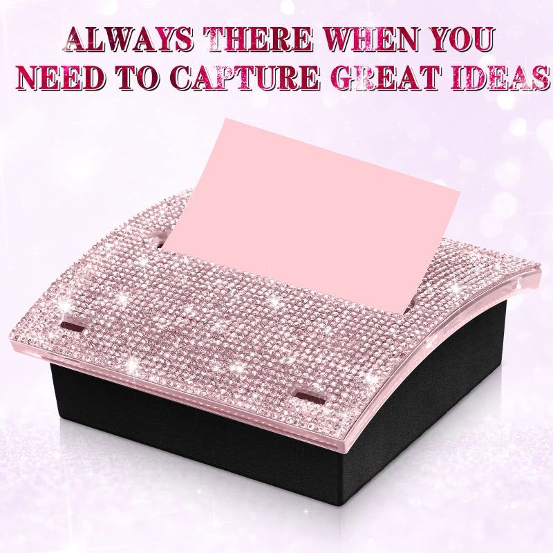 Eersida Rhinestone Self Stick Note Pad Holders 4 x 4 Inches Memo Sticky Dispenser Note Holder Sticky Dispenser for Office Home Desk Supplies(Pink) - Image 3