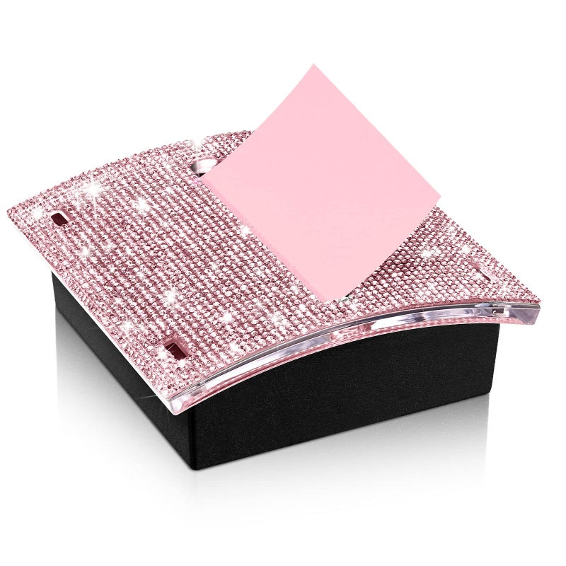 Eersida Rhinestone Self Stick Note Pad Holders 4 x 4 Inches Memo Sticky Dispenser Note Holder Sticky Dispenser for Office Home Desk Supplies(Pink) - Image 1