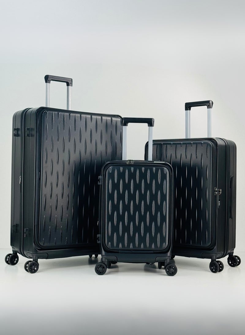 SAW & SEE Premium ABS+PC Unbreakable Front opening Hard Shell Luggage 3-Piece Suitcase Set, Lightweight with Expandable upto 25 Percent Extra storage Trolley Bags with 4 double Spinner Wheels, TSA Approved Lock and Durable Travel Suitcases– 12 Kg, 23 Kg, 35 Kg - 20" / 24" / 28" – BLACK - Image 1