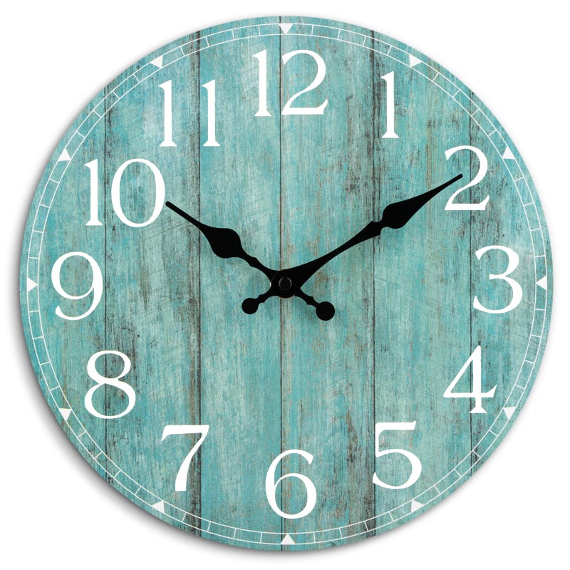 HYLANDA Wall Clock 10 Inch Teal Silent NonTicking Kitchen Decor Rustic Vintage Country Retro Decorative Clocks Battery Operated for Bathroom Bedroom Living Room OfficeAqua