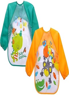 Domenico waterproof colorful children bib cute cartoon animals baby bibs full sleeve children apron long sleeve feeding bibs pack of 2, One Size