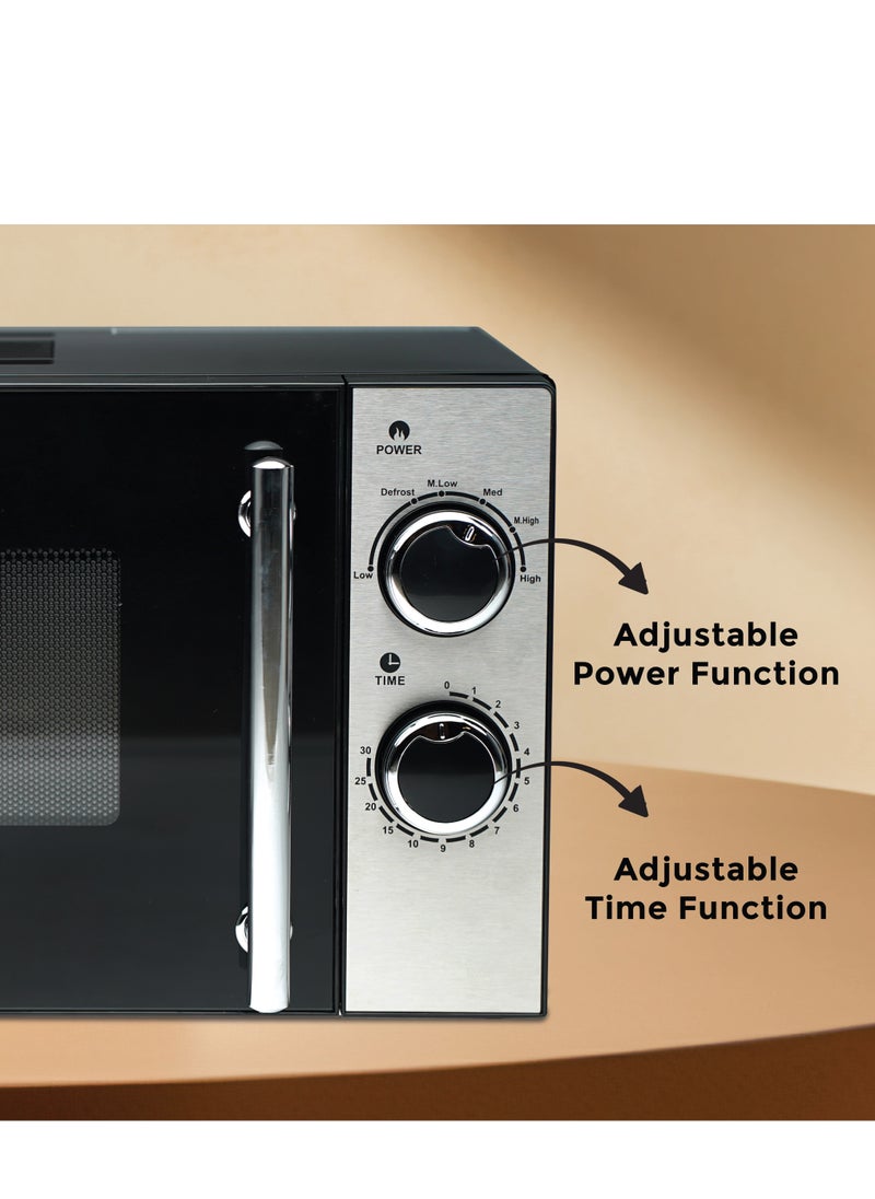 SPJ Microwave Oven 20L, 700W With 6 Power Levels, Child-Safety-Lock, Defrost Function, 30 Minutes Timer, Express Cook, Easy to Use, Best for Home & Office, Colour - BLACK, MWBLU-20L002