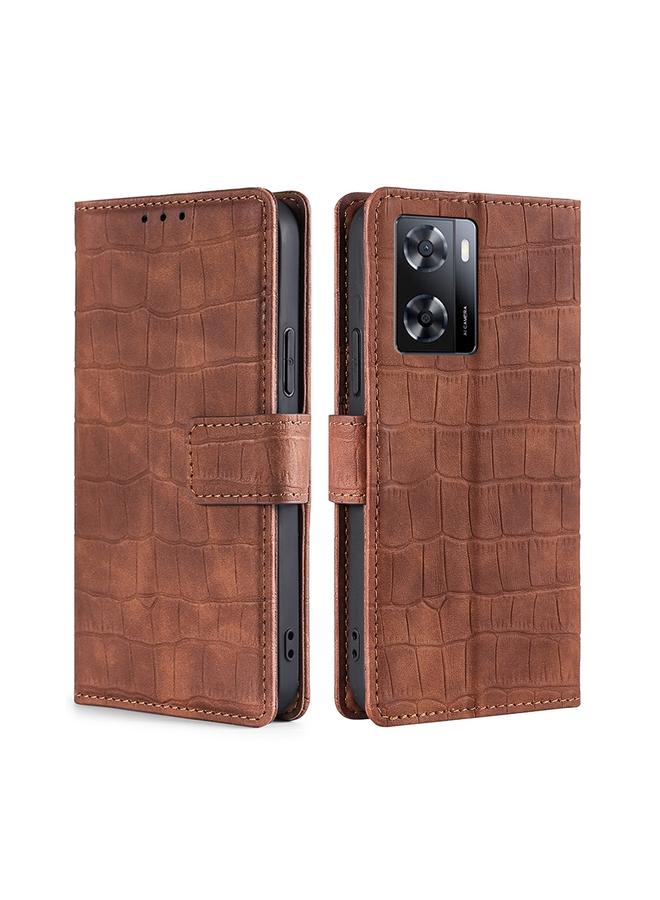 اس-توب جراب لهاتف OPPO A57 4G 2022 مصنوع من الجلد ومشبك مغناطيسي على شكل جلد التمساح - Image 1