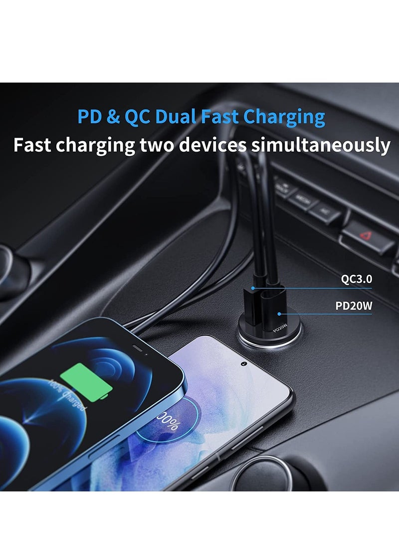 Green Dual Port Car Charger PD+QC3.0 20W Fast Charging Ultra-Fast Sync Charge Cable - Image 3