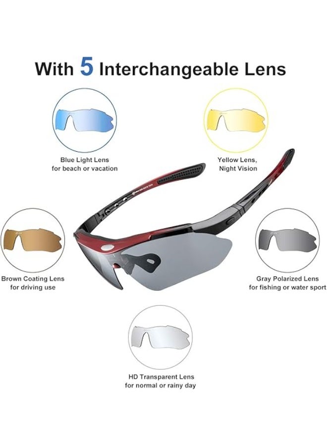 AIWANTO Polarized Sports Sunglasses – UV400 Cycling & Outdoor Glasses for Men & Women with 5 Interchangeable Lenses, Ultra-Light Frame & Myopia Inner Frame - Image 3