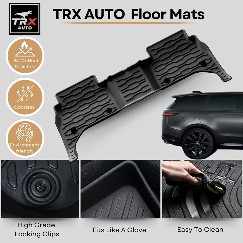  تي ار اكس اوتو سجادات أرضية سيارة TRX AUTO ثلاثية الأبعاد لسيارة رينج روفر سبورت (2022-2024-2025)، مجموعة من 4 قطع مع سجاد صندوق السيارة | حماية من جميع الأحوال الجوية | سجادات أرضية سيارة سوداء من TPE | ملحقات لسيارة رينج روفر سبورت (2025) | - Image 2