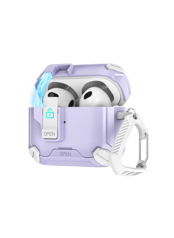 غطاء حافظة متوافق مع AirPods 4 الجيل الرابع، متوافق مع قفل مغناطيسي أوتوماتيكي، منفذ شحن مقاوم للغبار وتصميم حامل مع مجموعة تنظيف لعلبة AirPods 4 (أبيض/أرجواني)