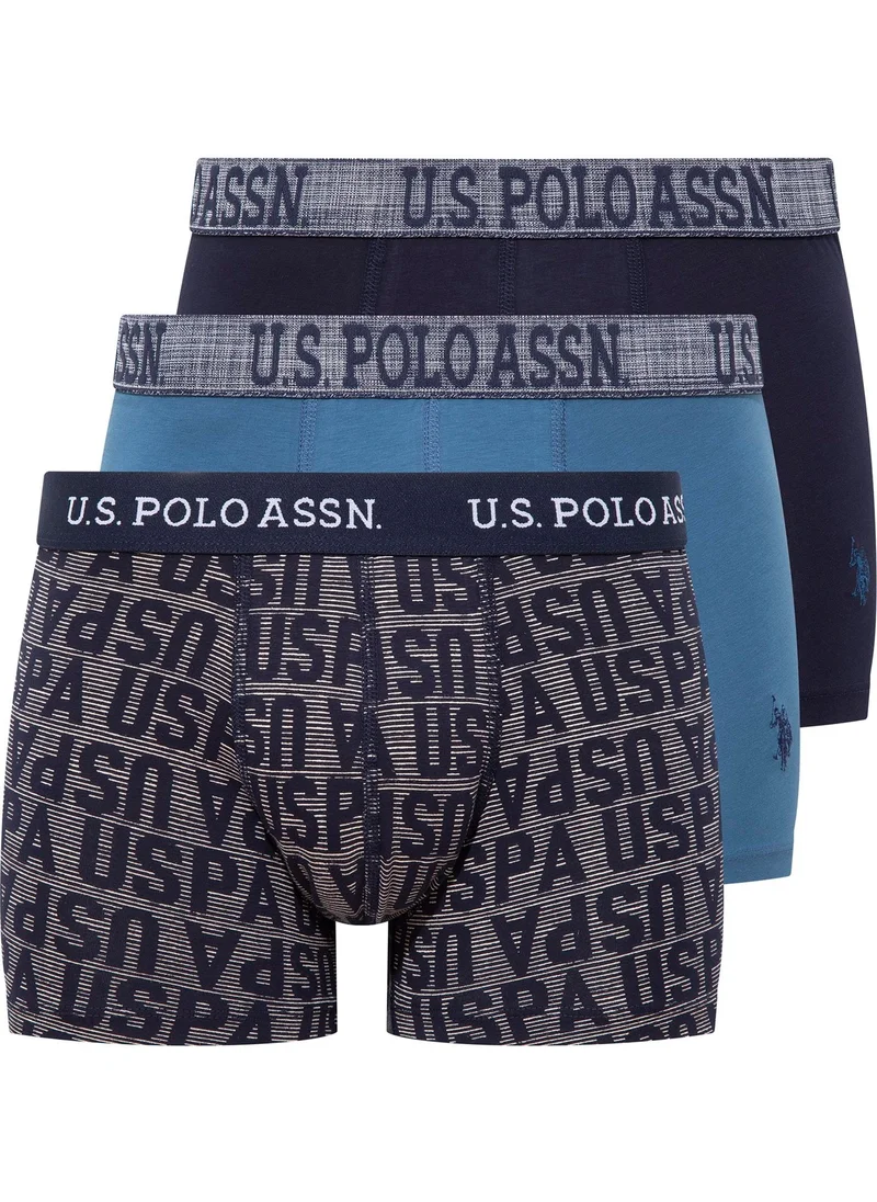 يو اس بولو اسن BASE. POLO ASSN. Men's Indigo-Navy Blue-Printed 3-Piece Boxer 80503