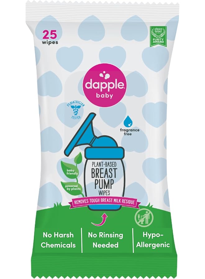 dapple Baby Breast Pump Wipes By 25 Count Fragrance Free Plant Based & Hypoallergenic Breast Pump Wipes Removes Milk Residue Leaves No Taste Convenient Wipes Pouch - Image 1