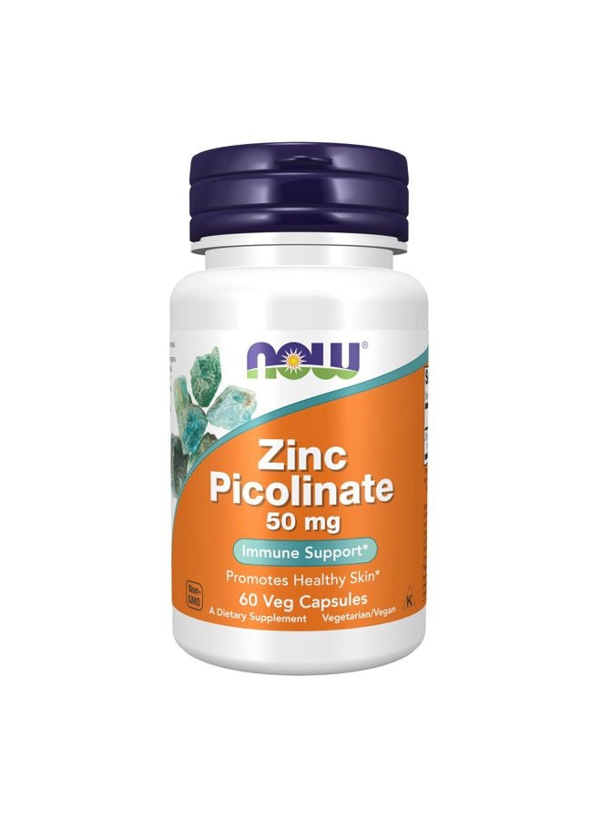 now Supplements, Zinc Picolinate 50 mg, Supports Enzyme Functions*, Immune Support*, 60 Veg Capsules - Image 1