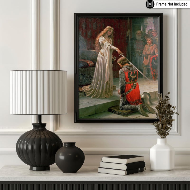 Poster Master Queen & Knight Print - Accolade Ceremony Poster - Medieval Knighthood Art - Baroque Wall Design - Classic Living Room, Bedroom or Office Decor - 8x10 UNFRAMED Wall Art - Image 3