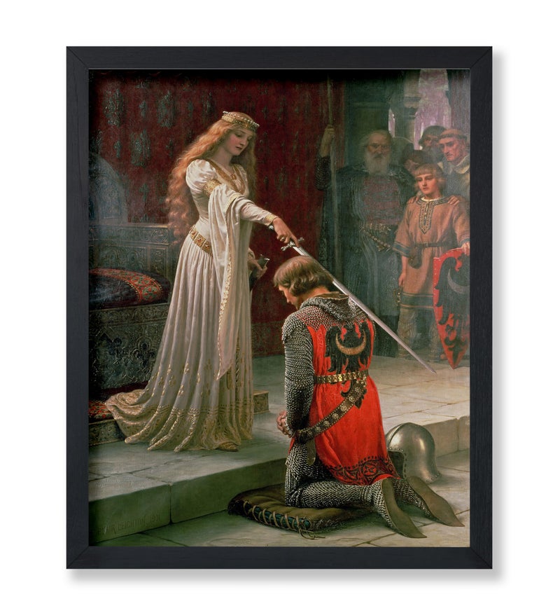 Poster Master Queen & Knight Print - Accolade Ceremony Poster - Medieval Knighthood Art - Baroque Wall Design - Classic Living Room, Bedroom or Office Decor - 8x10 UNFRAMED Wall Art - Image 1