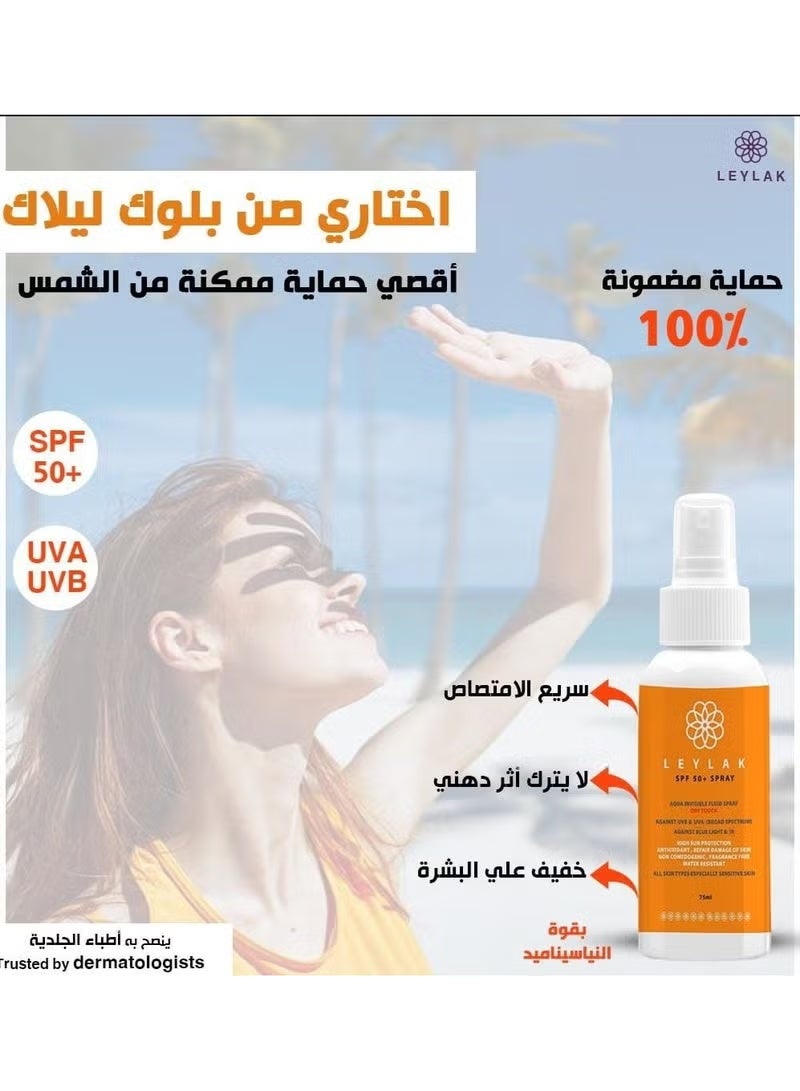 Leylak Spf 50+ Spray Aqua Invisible Fluid Spray Dry Touch 50 ML - Image 2